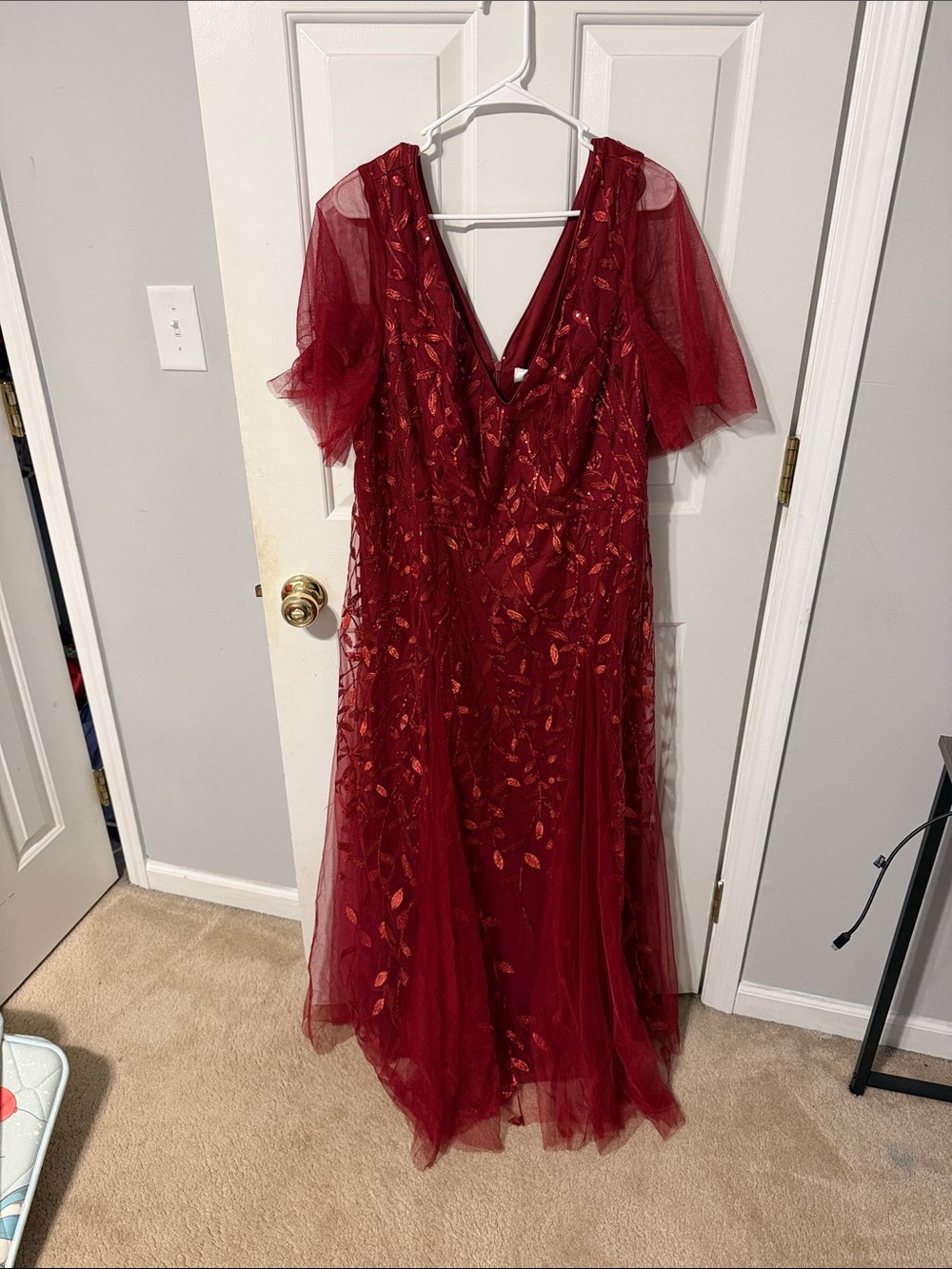 Ever Pretty Burgundy Red Embroidered Tulle Gown